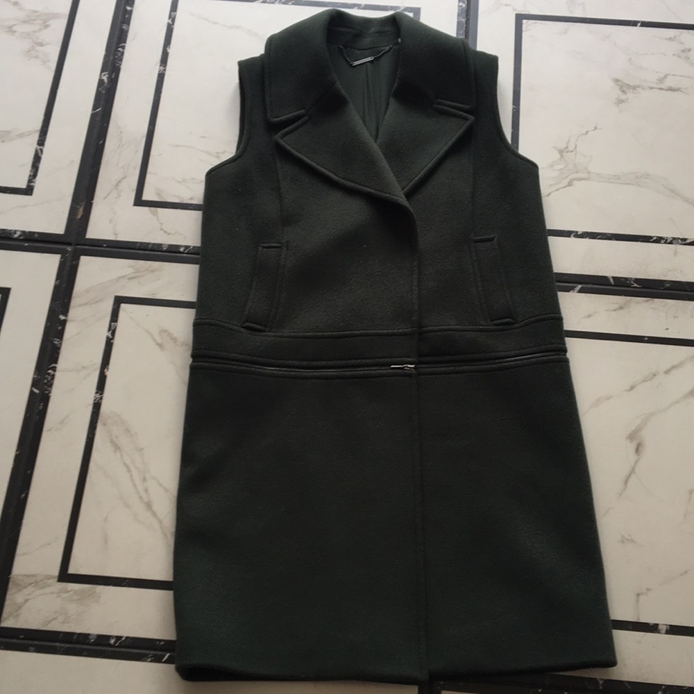 Elie Tahari long vest sleeveless coat forest green